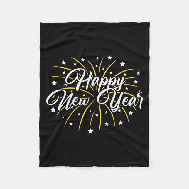 Happy New Year Tee Uni-kids Black Small  Fleecedecke (Vorderseite)