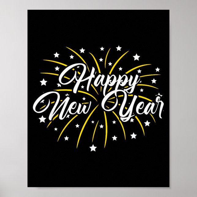 Happy New Year Tee Uni-kids Black Small  Poster (Vorne)