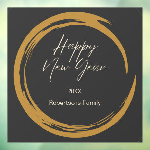 Happy New Year Text Gold Fleck Ring dunkelgrau Fensteraufkleber