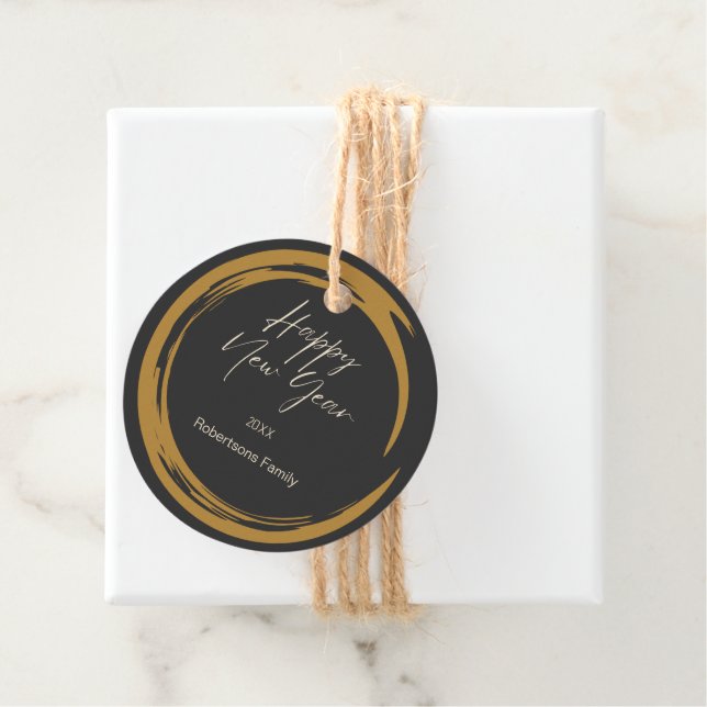 Happy New Year Text Gold Fleck Ring dunkelgrau Geschenkanhänger (Beispiel)