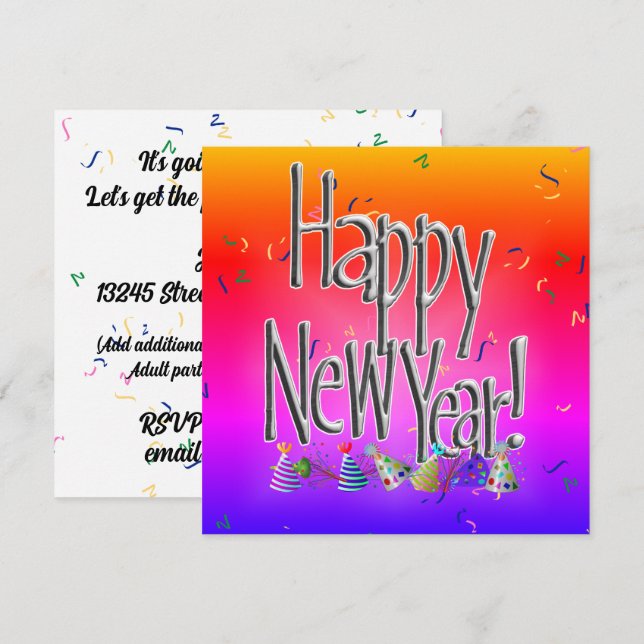 HAPPY NEW YEAR! Text Image Einladung (Vorne/Hinten)