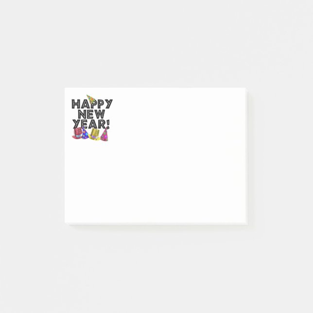 Happy New Year - Text mit Party Hats Post-it Klebezettel (Vorderseite)