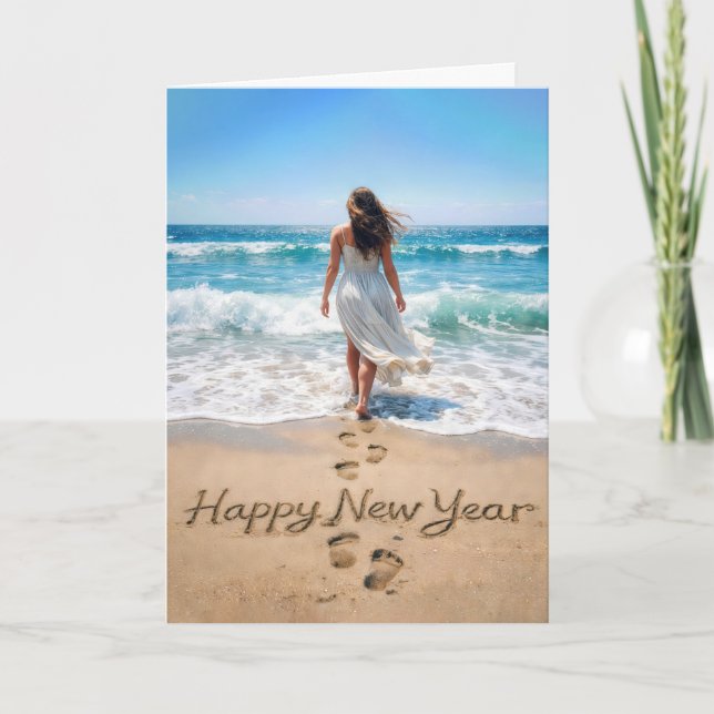 Happy New Year Text with Beachwalker Karte (Vorderseite)
