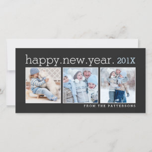 Happy New Year Three Foto Classic Black Fotokarte Feiertagskarte