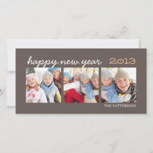 Happy New Year Three Foto Mocha Fotokarte Feiertagskarte