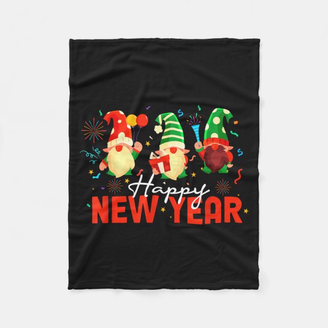 Happy New Year Three Gnomes Fireworks Confetti Nye Fleecedecke (Vorderseite)