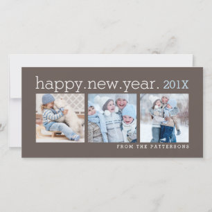 Happy New Year Three Photo Mocha Photocard Feiertagskarte