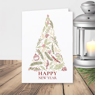 Happy New Year Tree Country Pine und Holly Feiertagskarte