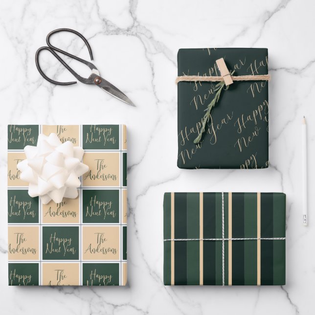 Happy New Year Typografy Minimal Geschenkpapier Set (Vorderseite)