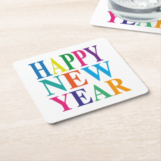 Happy New Year Typografy Rechteckiger Pappuntersetzer (angewinkelt)