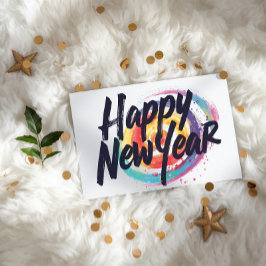 Happy New year vibrant colorful Flat Card