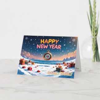 Happy New Year Vintage Pocket Watch Feiertagskarte