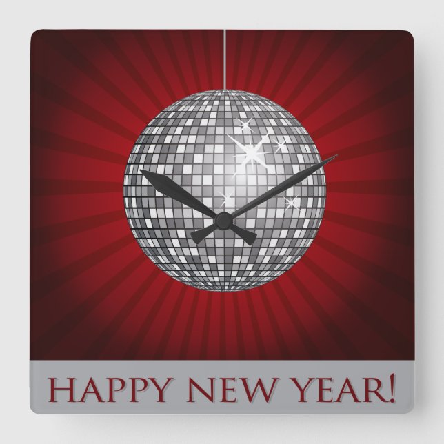 Happy New Year Wall Clock Quadratische Wanduhr (Vorderseite)