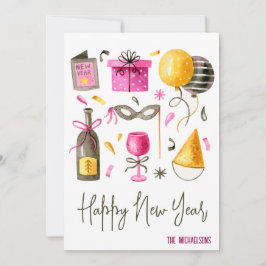 Happy New Year Watercolor Feiertagskarte