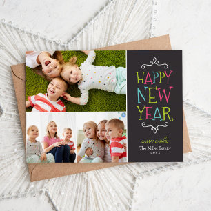 Happy New Year Whimsical Holiday Foto Card Feiertagskarte