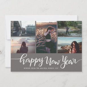 Happy New Year White Script 5 Foto Feiertagskarte