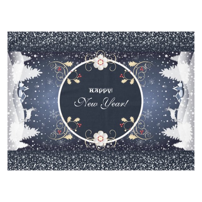 Happy New Year! Winter Fairy Tale Fantasy blue Tischdecke (Vorderseite (Horizontal))