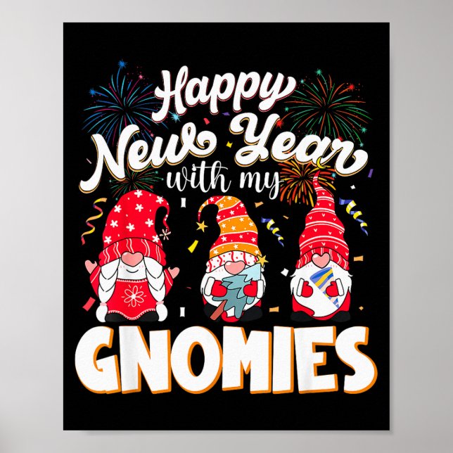 Happy New Year With My Gnomies Fireworks Kids Men  Poster (Vorne)