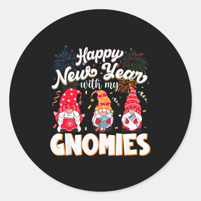 Happy New Year With My Gnomies Fireworks Kids Men  Runder Aufkleber (Vorderseite)