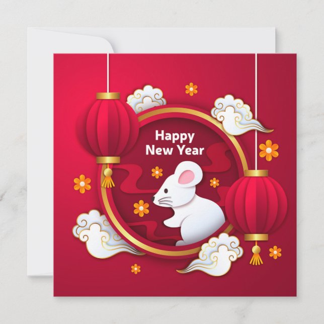 Happy New Year - Year of the Rat Einladung (Vorderseite)