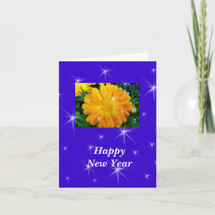 Happy New Year yellow daisy flower Feiertagskarte
