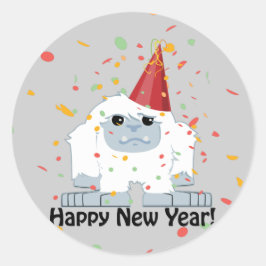 Happy New Year Yeti Runder Aufkleber