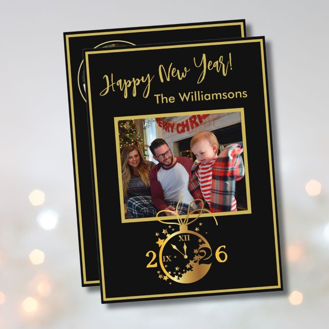 Happy New Year's 4 Photo Clock Card Einladung (Von Creator hochgeladen)