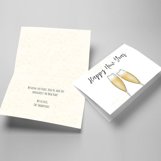Happy New Years Calligraphy Champagne Karte (Happy New Year folding greeting card)