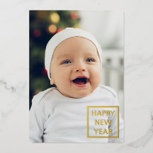 Happy New Years Foto Foil Holiday Card