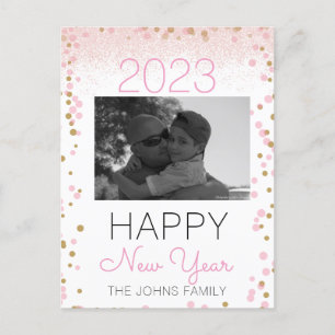 Happy New Years Glitzer Pink Foto Confetti Postkarte