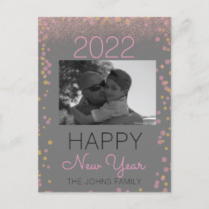 Happy New Years Glitzer Pink Foto Confetti Postkarte
