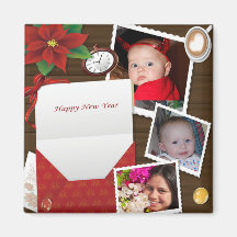 Happy New Year's mit Holly Add Your Fotos Magnet