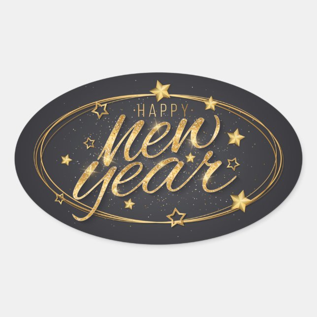 Happy New Years Oval Sticker (Vorderseite)