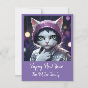 Happy New Year's Party - Cat in Disguise Feiertagskarte