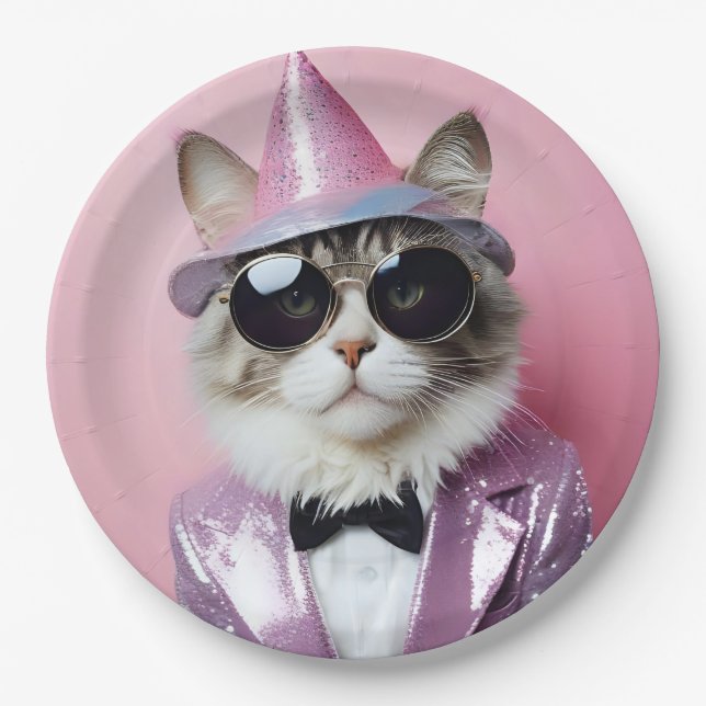 Happy New Year's Party - Cat in Disguise Pappteller (Vorderseite)