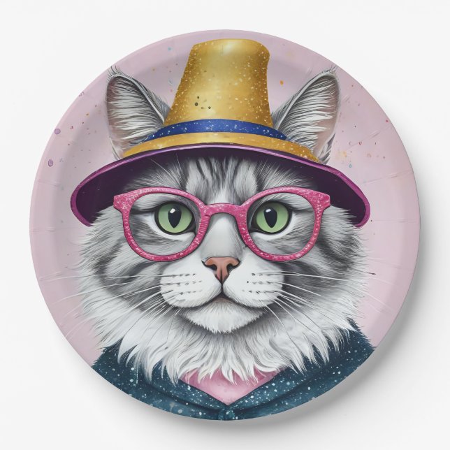 Happy New Year's Party - Cat in Disguise Pappteller (Vorderseite)