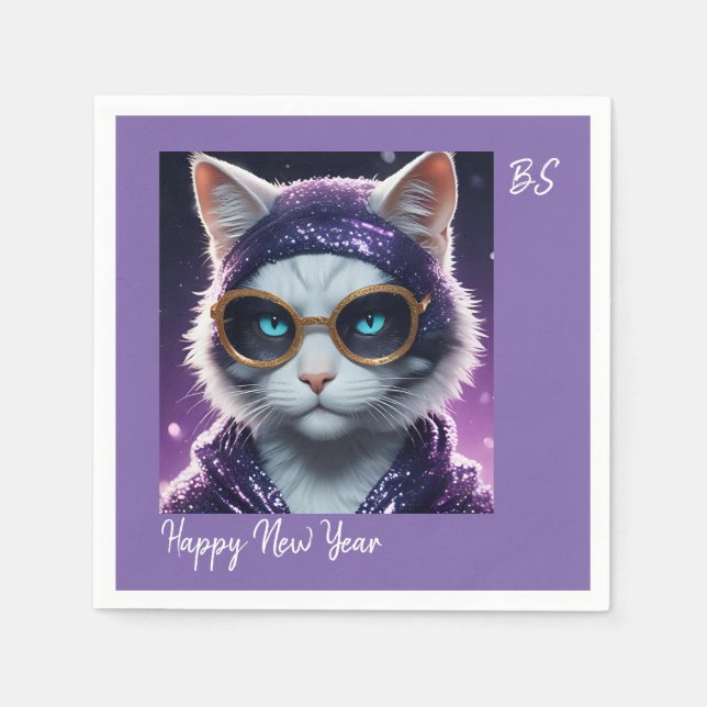 Happy New Year's Party - Cat in Disguise Serviette (Vorderseite)