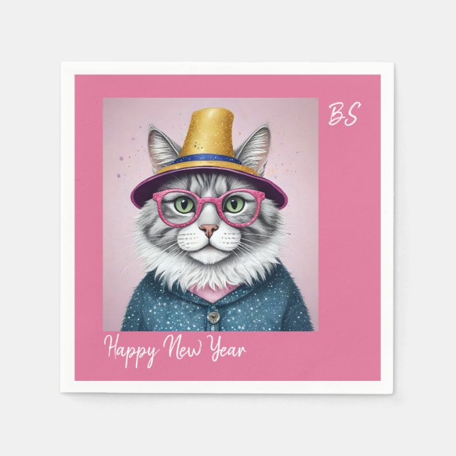 Happy New Year's Party - Cat in Disguise Serviette (Vorderseite)