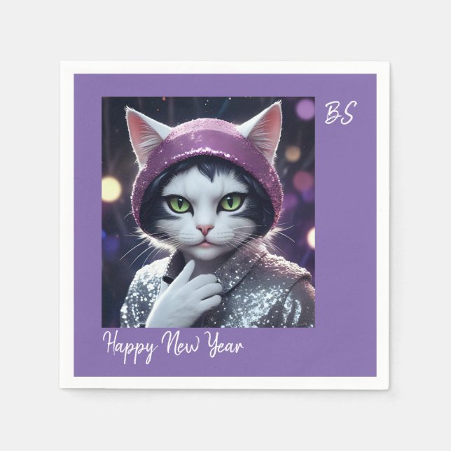 Happy New Year's Party - Cat in Disguise Serviette (Vorderseite)