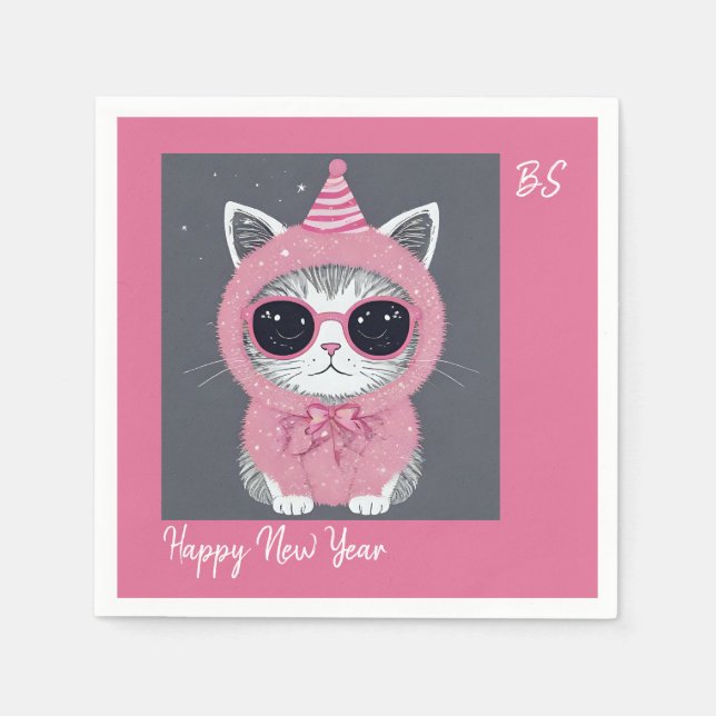 Happy New Year's Party - Cat in Disguise Serviette (Vorderseite)