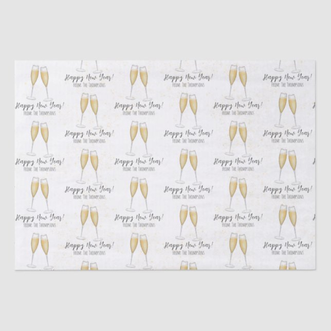 Happy New Years Party Champagne Watercolor Gold Seidenpapier (Vorderseite)