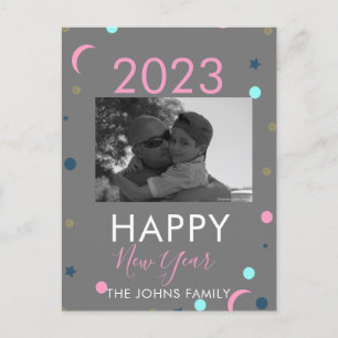 Happy New Years Pastel Confetti Foto Postkarte