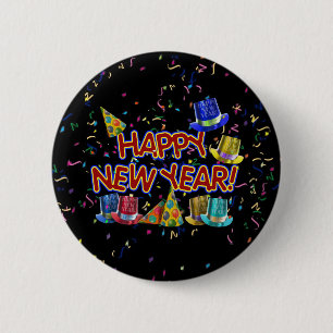 Happy New Years Text mit Party Hats & Confetti Button