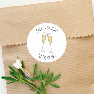 Happy New Years Watercolor Champagne Niedlich Spaß Runder Aufkleber