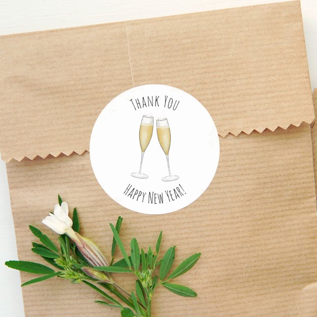 Happy New Years Watercolor Champagne Vielen Dank Runder Aufkleber (Von Creator hochgeladen)