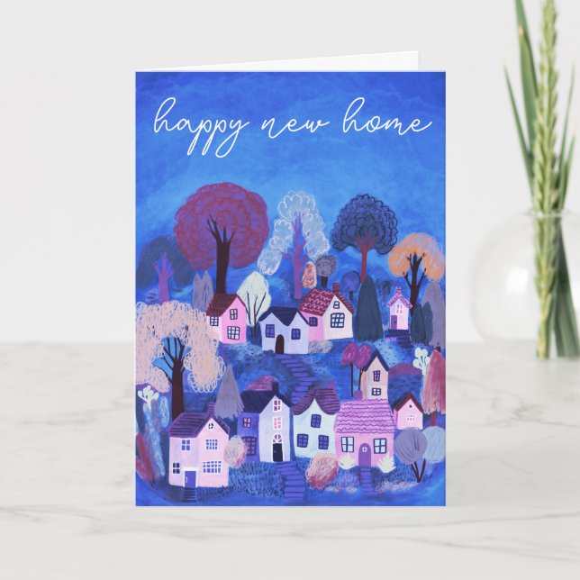 HAPPY NEW ZUHAUSE Niedlich Country Village Illustr Karte (Vorderseite)