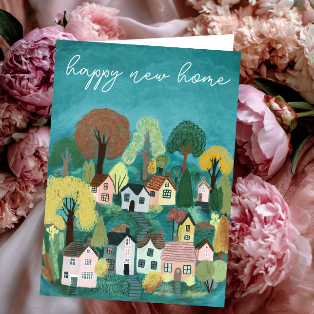 HAPPY NEW ZUHAUSE Niedlich Country Village Illustr Karte (HAPPY NEW HOME Congratulations Moving Cute Country Village Illustration Card
)
