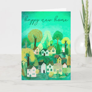 HAPPY NEW ZUHAUSE Niedlich Country Village Illustr Karte