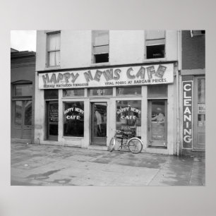 Happy News Cafe, 1938. Antikes Foto Poster