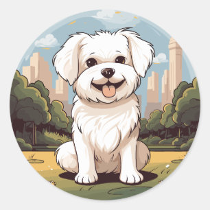 Happy Niedlich Adorable Happy Maltese Dog Welpe Runder Aufkleber